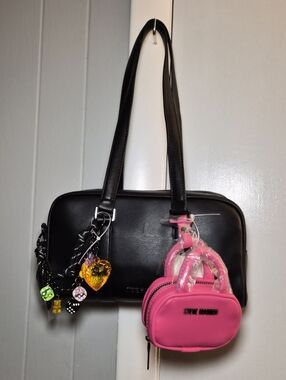 NWT Steve Madden BHarlan Charm Box Shoulder Bag & Mini Duo - Black/Pink